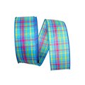 Reliant Ribbon Breezeway Plaid Value Wired Edge Ribbon Blue 2.5 in. x 50 yards 92577W-053-40K